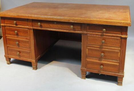 A late 19thC/early 20thC Continental walnut pedestal desk