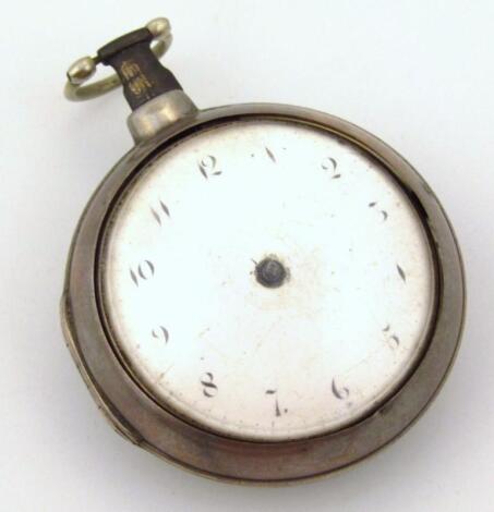 A George III silver pair cased pocket watch