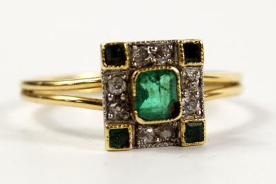 An Art Deco emerald and diamond ring