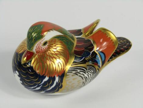 A Royal Crown Derby Imari porcelain paperweight modelled as the Mandarin Duck
