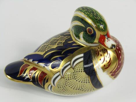 A Royal Crown Derby Imari porcelain paperweight modelled as the Carolina Duck