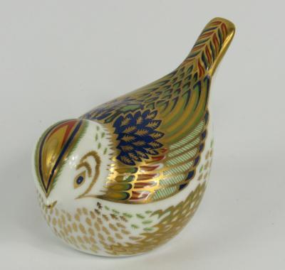 A Royal Crown Derby Imari porcelain paperweight modelled as the Firecrest