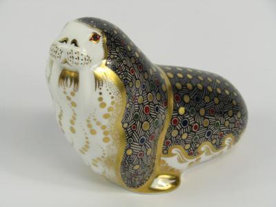 A Royal Crown Derby Imari porcelain paperweight modelled as the Russian Walrus