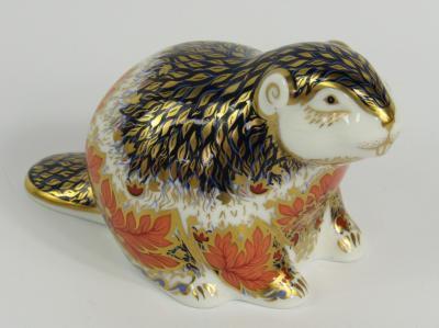 A Royal Crown Derby Imari porcelain paperweight modelled as the Riverbank Beaver