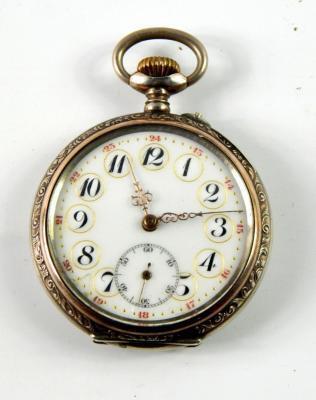 A continental white metal cased open faced pocket watch