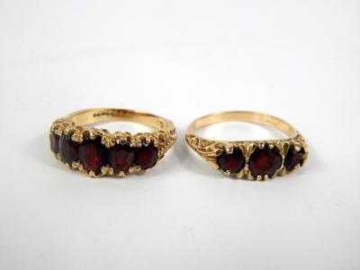 A 9ct gold and garnet five stone ring