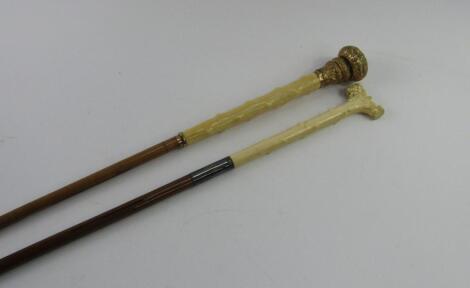 Two Victorian ivory parasol handles