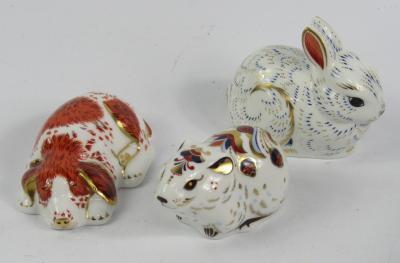 Three Royal Crown Derby Collector's Guild Imari porcelain paperweights modelled as the Bank Vole