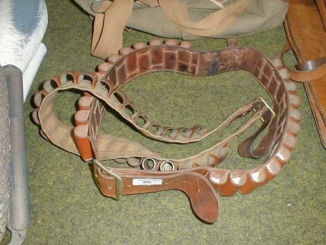 Two leather 12-bore cartridge belts