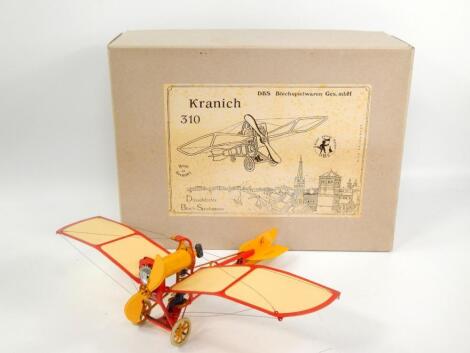 A Dusseldorfer Blech-Spielwahren Kranich 310 tin plate monoplane model