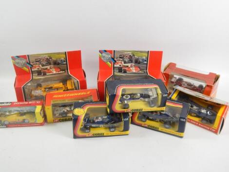 A collection of Corgi die cast model Formula One racing cars