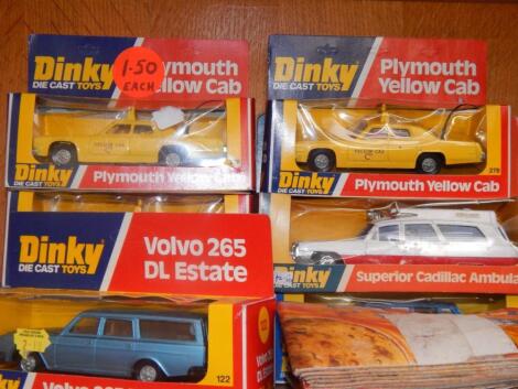 Dinky; three Plymouth Yellow cabs