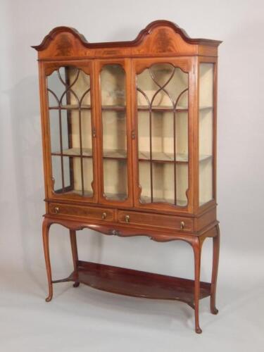 An Edwardian mahogany and checker banded display cabinet