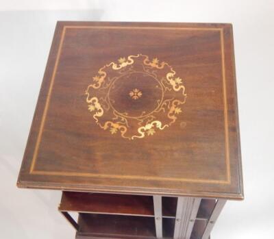 An Edwardian mahogany and marquetry revolving bookcase - 2