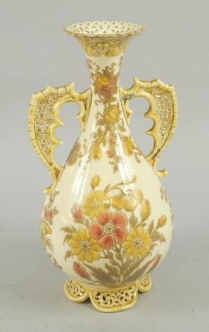 A Zsolnay Pecs Iznik style porcelain two handled vase