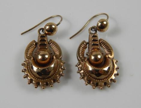 A pair of 9ct gold Eastern style drop earrings