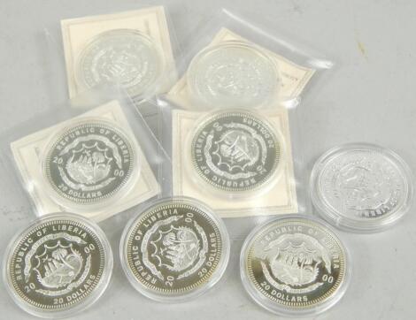 Six commemorative silver coins