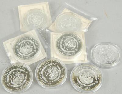 Six commemorative silver coins