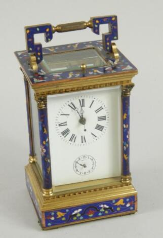 A cloisonne and brass mantel clock