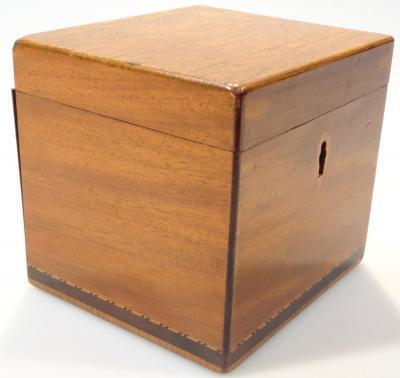 A 19thC oak and satinwood tea caddy