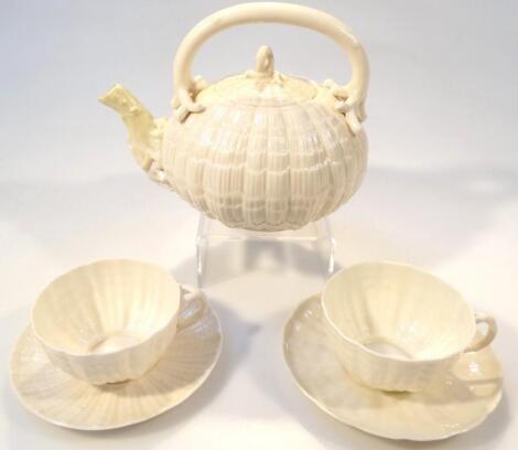 A Belleek Fine Parian china Limpet teapot kettle