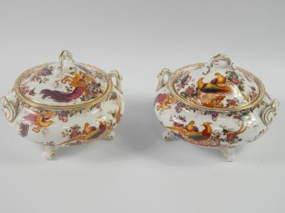 A pair of Royal Crown Derby porcelain vegetable tureens and covers