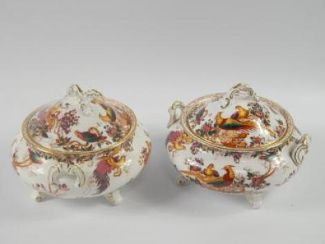 A pair of Royal Crown Derby porcelain vegetable tureens and covers