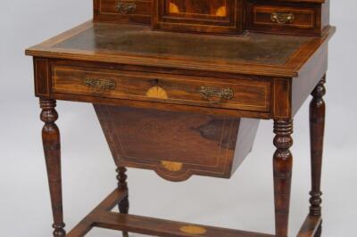 A Victorian lady's rosewood and satinwood inlaid sewing cum writing table - 2