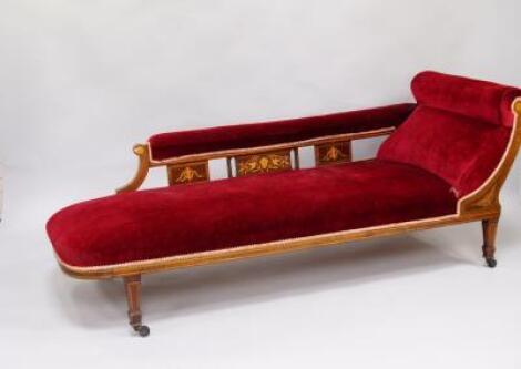 A Victorian mahogany rosewood and inlaid chaise longue