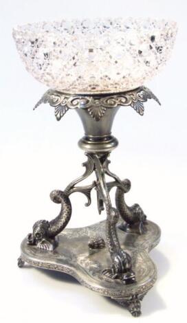 A late Victorian silver plated and cut glass centrepiece