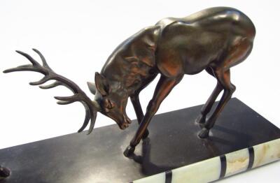 An Art Deco spelter and marbled figure group of rutting deer - 2