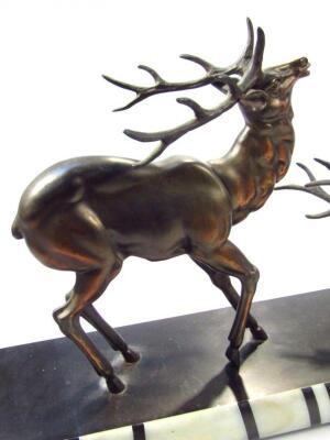 An Art Deco spelter and marbled figure group of rutting deer - 3