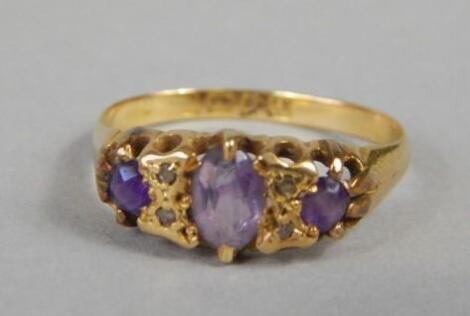 An 18ct gold Victorian amethyst and diamond dress ring