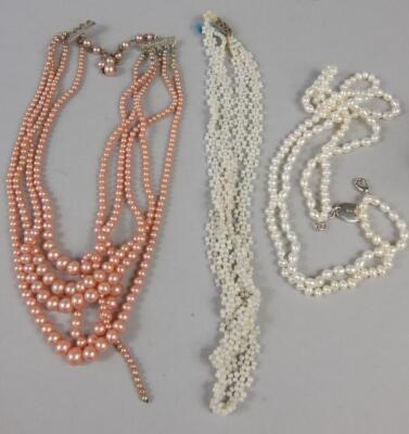 Various cultured pearl necklaces