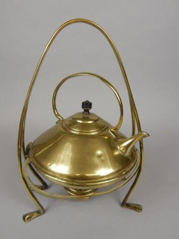 A late 19thC Art Nouveau style brass kettle on stand