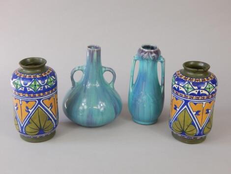 Four early 20thC art pottery vases