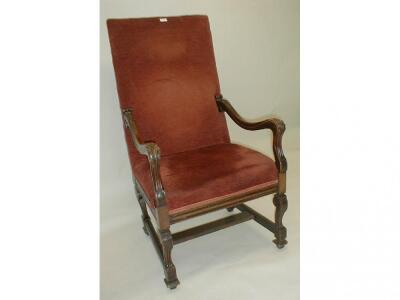 A 19thC walnut framed elbow chair