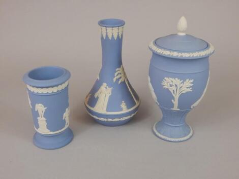 Three items of Wedgwood blue Jasperware