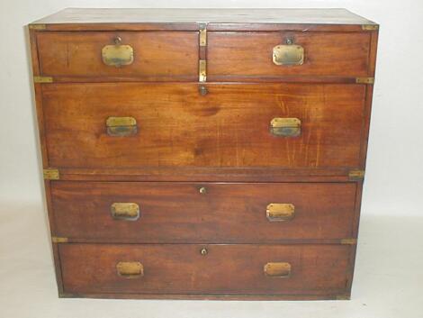 A 19thC mahogany two-section campaign chest