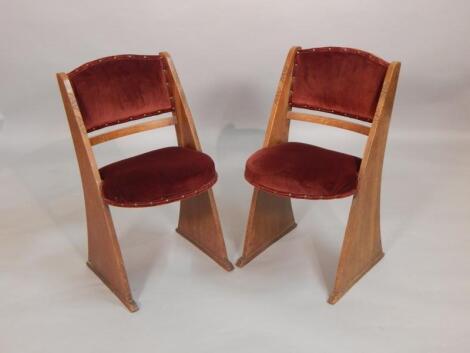 A pair of Art Deco oak cinema type chairs