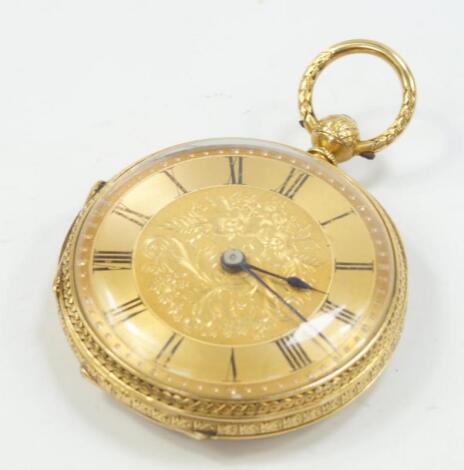 An 18ct gold cased mid size open face pocket watch