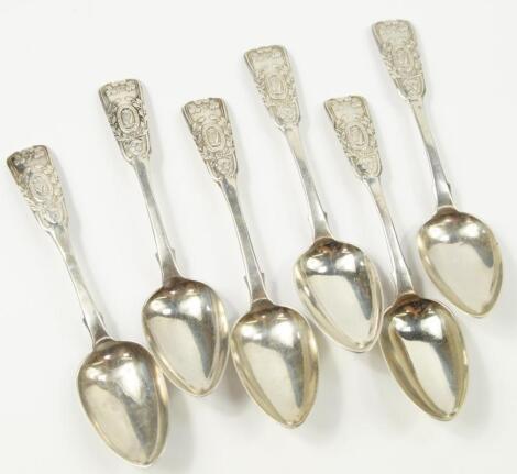 A set of six Victorian Irish silver tea spoons