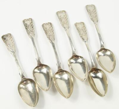 A set of six Victorian Irish silver tea spoons