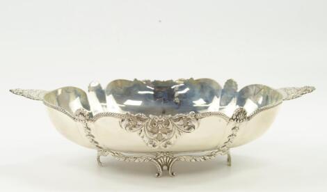 A white metal twin handled oval dish