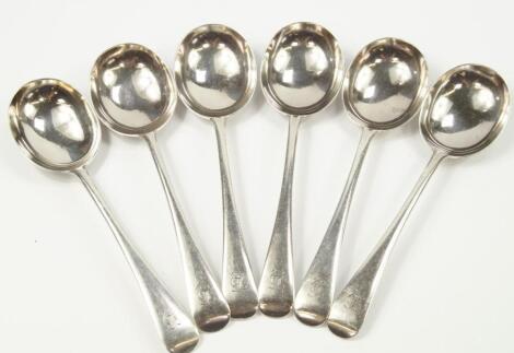 A set of six Edward VII/George V silver Old English pattern soup spoons