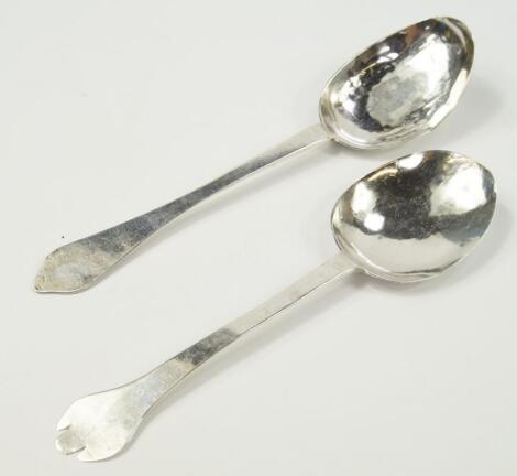 Two white metal trefid spoons