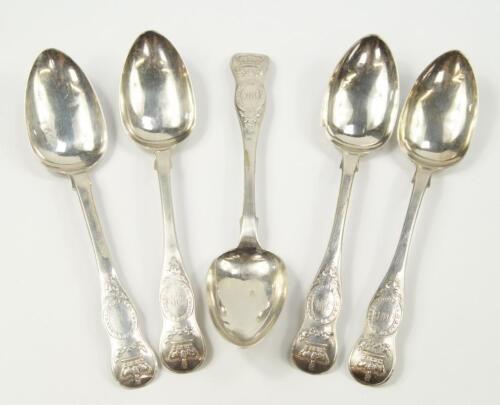 A set of five Victorian Irish silver dessert spoons