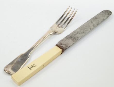 A Victorian silver fork and steel and ivory handled knife set