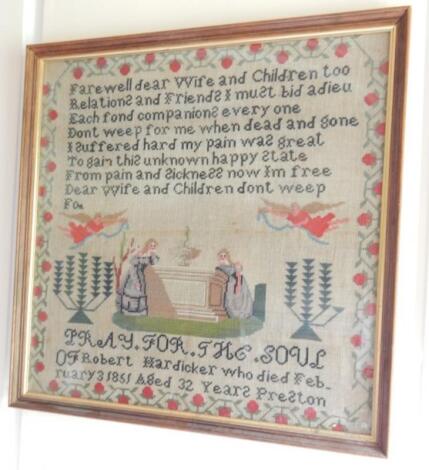 A Victorian motto mourning sampler