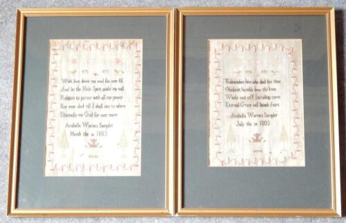 A pair of George III needlework samplers